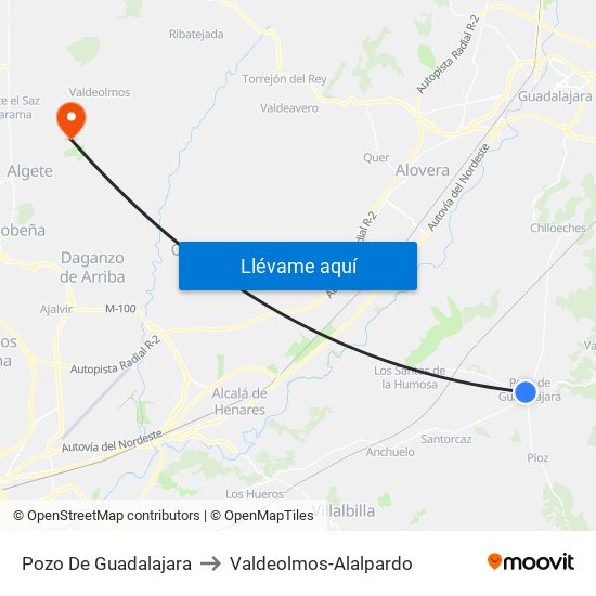 Pozo De Guadalajara to Valdeolmos-Alalpardo map