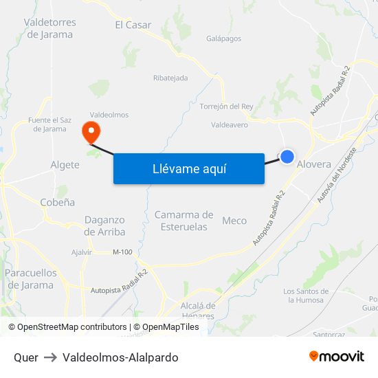 Quer to Valdeolmos-Alalpardo map