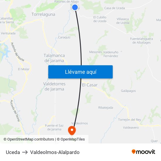 Uceda to Valdeolmos-Alalpardo map