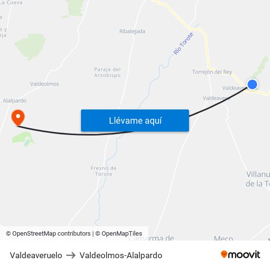 Valdeaveruelo to Valdeolmos-Alalpardo map