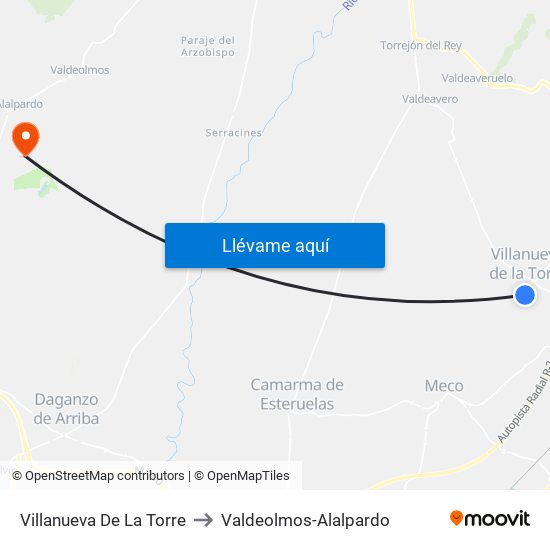 Villanueva De La Torre to Valdeolmos-Alalpardo map