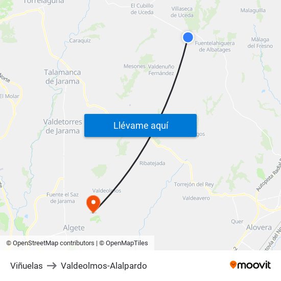 Viñuelas to Valdeolmos-Alalpardo map