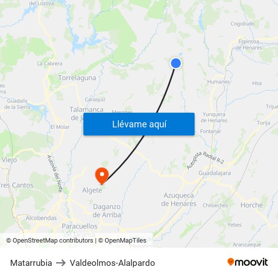 Matarrubia to Valdeolmos-Alalpardo map