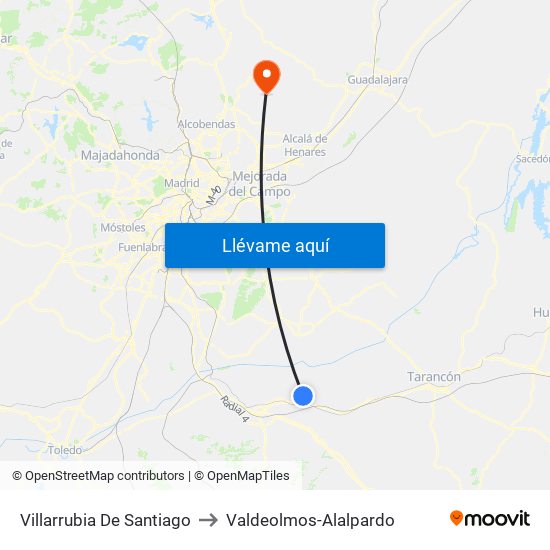 Villarrubia De Santiago to Valdeolmos-Alalpardo map
