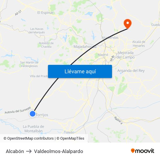 Alcabón to Valdeolmos-Alalpardo map
