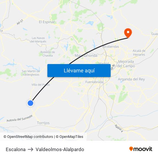 Escalona to Valdeolmos-Alalpardo map