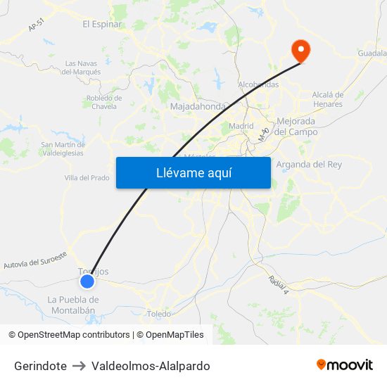 Gerindote to Valdeolmos-Alalpardo map