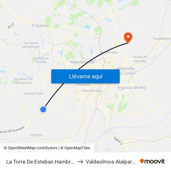 La Torre De Esteban Hambrán to Valdeolmos-Alalpardo map