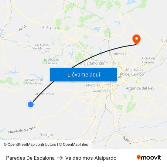 Paredes De Escalona to Valdeolmos-Alalpardo map