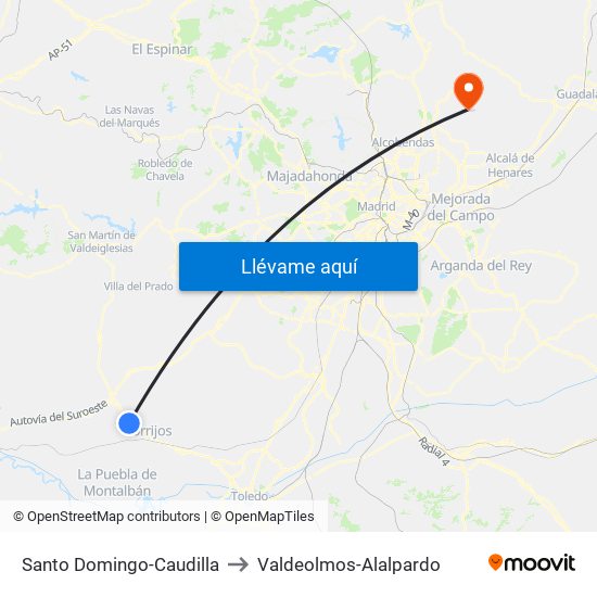 Santo Domingo-Caudilla to Valdeolmos-Alalpardo map