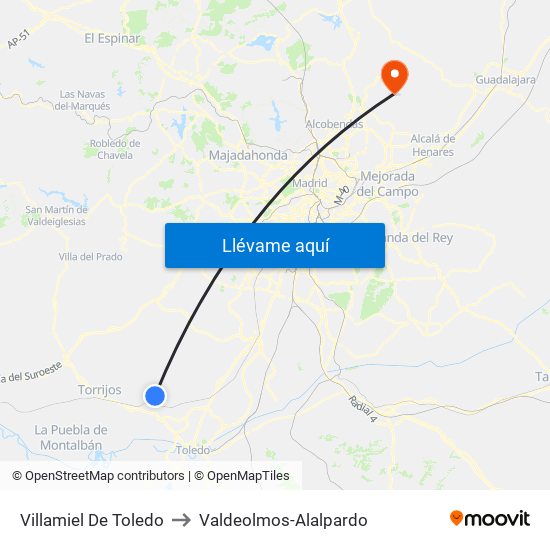 Villamiel De Toledo to Valdeolmos-Alalpardo map