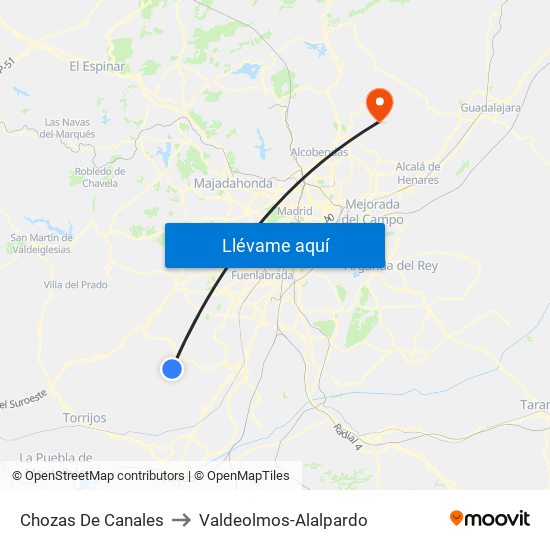 Chozas De Canales to Valdeolmos-Alalpardo map