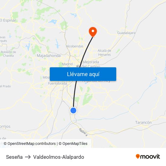 Seseña to Valdeolmos-Alalpardo map