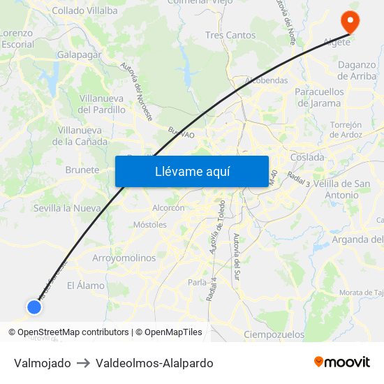 Valmojado to Valdeolmos-Alalpardo map