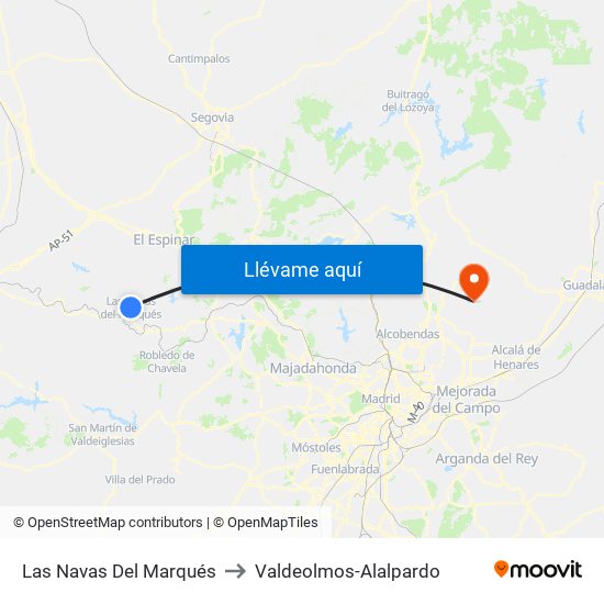 Las Navas Del Marqués to Valdeolmos-Alalpardo map