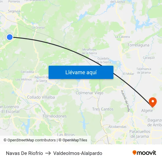 Navas De Riofrío to Valdeolmos-Alalpardo map