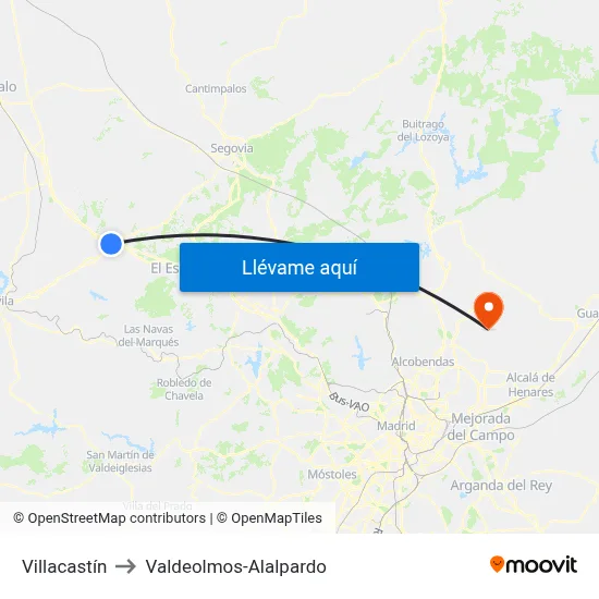 Villacastín to Valdeolmos-Alalpardo map