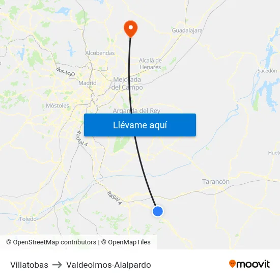 Villatobas to Valdeolmos-Alalpardo map