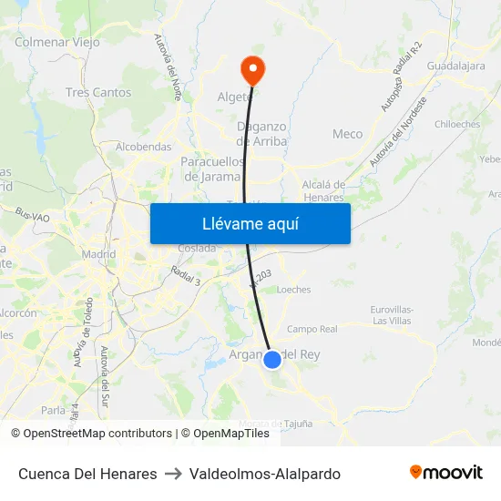 Cuenca Del Henares to Valdeolmos-Alalpardo map