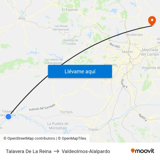Talavera De La Reina to Valdeolmos-Alalpardo map