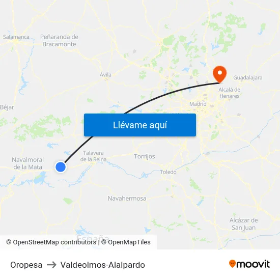 Oropesa to Valdeolmos-Alalpardo map
