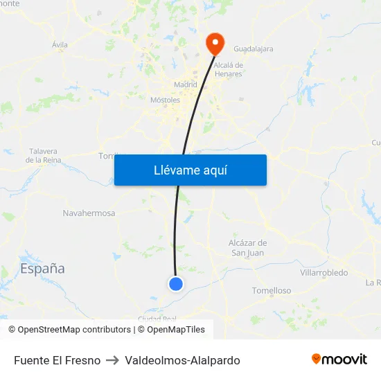 Fuente El Fresno to Valdeolmos-Alalpardo map