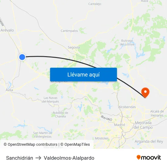 Sanchidrián to Valdeolmos-Alalpardo map