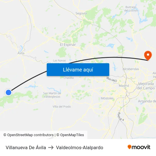 Villanueva De Ávila to Valdeolmos-Alalpardo map