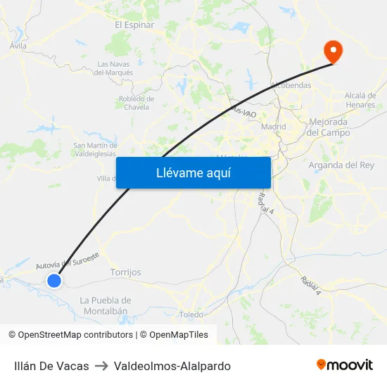 Illán De Vacas to Valdeolmos-Alalpardo map