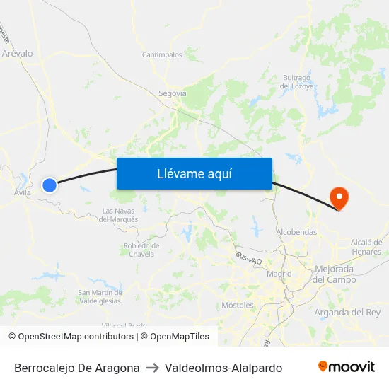 Berrocalejo De Aragona to Valdeolmos-Alalpardo map