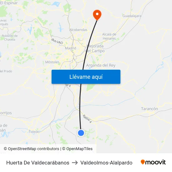 Huerta De Valdecarábanos to Valdeolmos-Alalpardo map