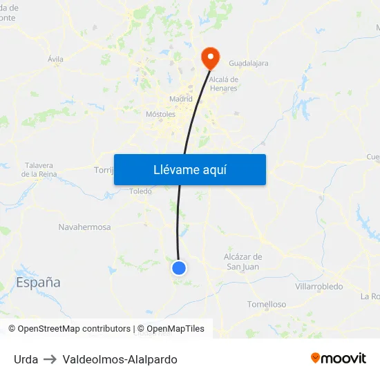 Urda to Valdeolmos-Alalpardo map
