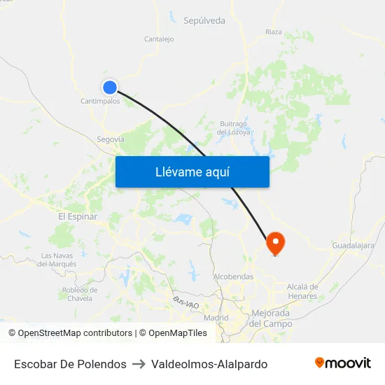 Escobar De Polendos to Valdeolmos-Alalpardo map