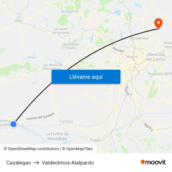 Cazalegas to Valdeolmos-Alalpardo map