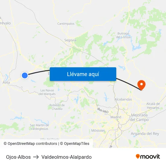 Ojos-Albos to Valdeolmos-Alalpardo map