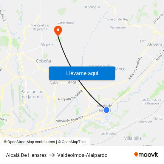 Alcalá De Henares to Valdeolmos-Alalpardo map