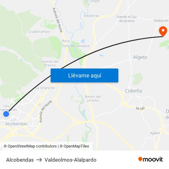 Alcobendas to Valdeolmos-Alalpardo map
