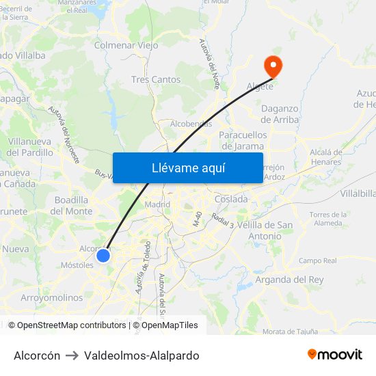 Alcorcón to Valdeolmos-Alalpardo map