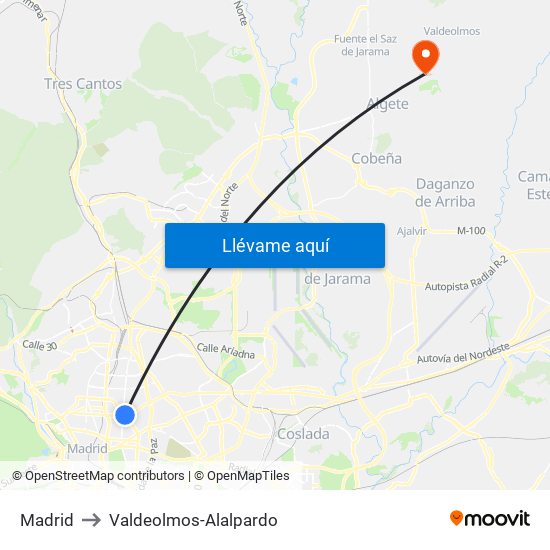 Madrid to Valdeolmos-Alalpardo map
