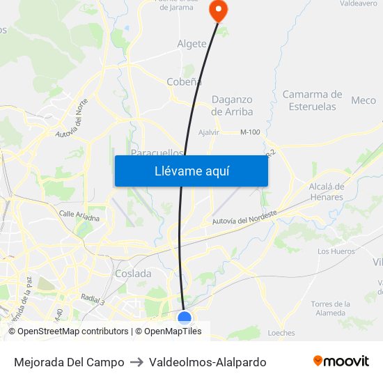 Mejorada Del Campo to Valdeolmos-Alalpardo map