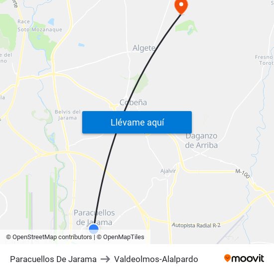 Paracuellos De Jarama to Valdeolmos-Alalpardo map