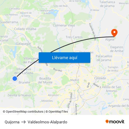 Quijorna to Valdeolmos-Alalpardo map