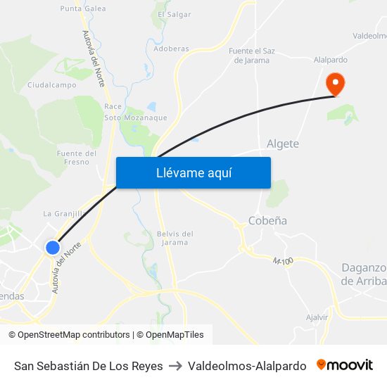 San Sebastián De Los Reyes to Valdeolmos-Alalpardo map