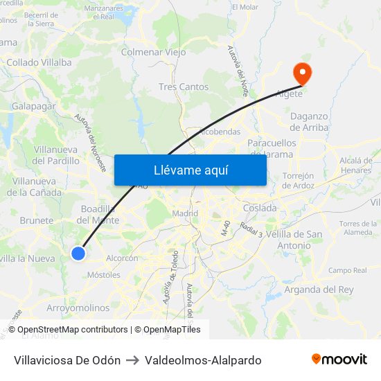 Villaviciosa De Odón to Valdeolmos-Alalpardo map