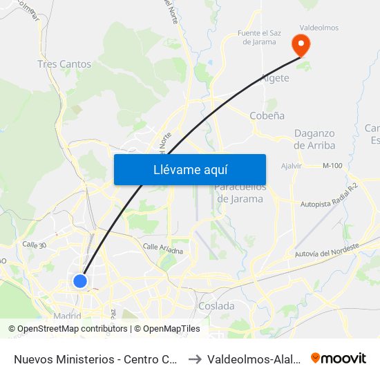 Nuevos Ministerios - Centro Comercial to Valdeolmos-Alalpardo map