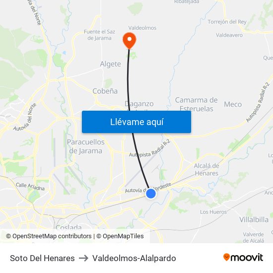 Soto Del Henares to Valdeolmos-Alalpardo map