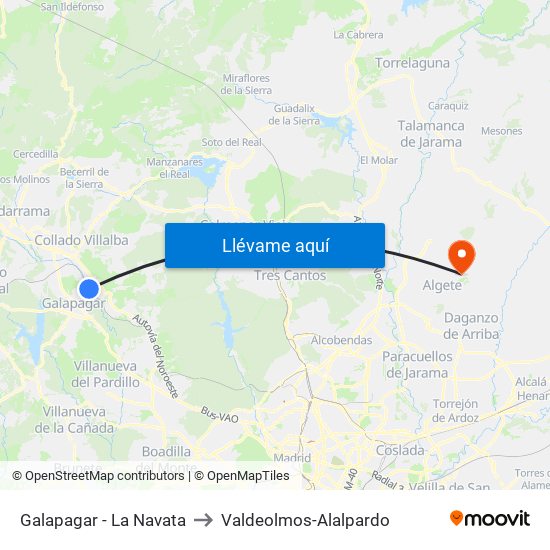 Galapagar - La Navata to Valdeolmos-Alalpardo map