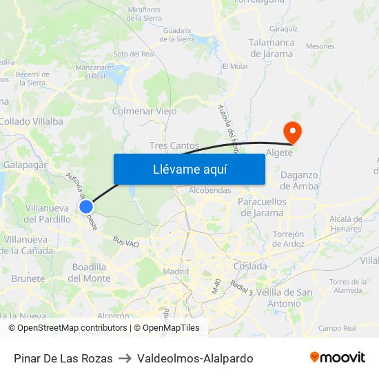 Pinar De Las Rozas to Valdeolmos-Alalpardo map