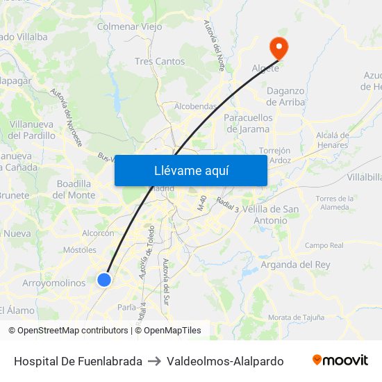 Hospital De Fuenlabrada to Valdeolmos-Alalpardo map