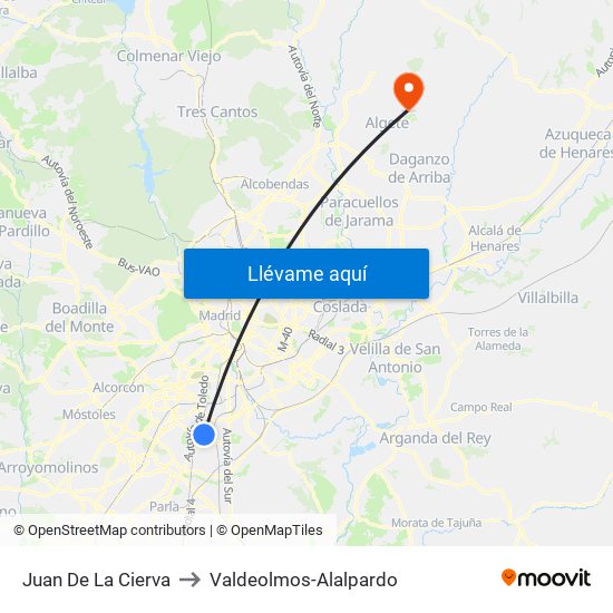 Juan De La Cierva to Valdeolmos-Alalpardo map